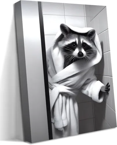 Miniatura 9 de Divertida imagen de baño para decoración de pared, periódico de lectura de perros en el inodoro, arte de pared enmarcado en blanco y negro