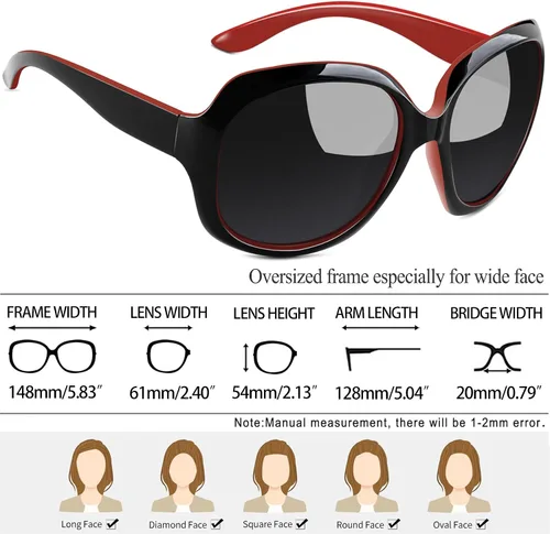 Miniatura 21 de Joopin Lentes de sol de gran tamaño para mujer, polarizados, grandes, para conducción, protección UV, grandes sombras