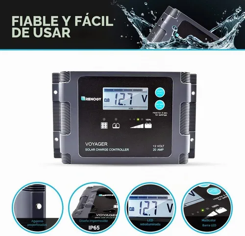 Miniatura 6 de Renogy - Paneles solares portátiles de 200W 12V en maleta con controlador de carga impermeable de 20A, panel solar plegable de 200 vatios con patas