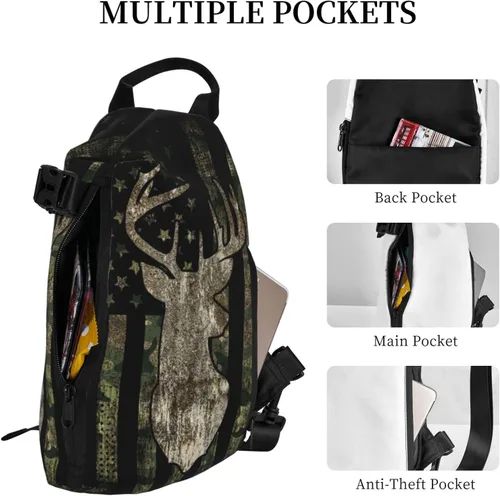 Miniatura 3 de Mochila en el pecho, bolsa de viaje con múltiples bolsillos, mochila cruzada para ciclismo, camping, senderismo, gimnasio, deporte, uso diario