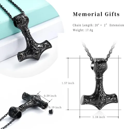 Miniatura 6 de shajwo Mjolnir Thors - Collar de urna de martillo para cenizas para hombres, celta, nórdico, vikingo, joyería de cremación para mujer, recuerdo