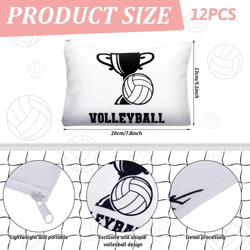 Miniatura 2 de Sotiff 24 bolsas de cosméticos de voleibol y coleteros deportivos para el cabello, regalos de equipo deportivo, bolsas de maquillaje de lona, ligas