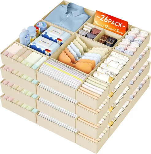 Miniatura 24 de DIMJ Organizador de cajones de ropa – Paquete de 20 contenedores organizadores de cajones de armario para almacenamiento de ropa de bebé, Blanco