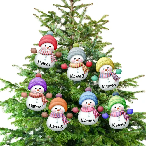 Miniatura 7 de Adornos de Navidad personalizados para la familia, 7 piezas de muñecos de nieve de Navidad personalizados con nombres, decoración colgante
