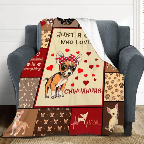 Miniatura 4 de Manta "Just A Girl Who Loves Chihuahuas" Manta Decorativa de Perros Lindos Regalos para Niñas Súper Cálida Suave Felpa Ligera Manta de Vellón