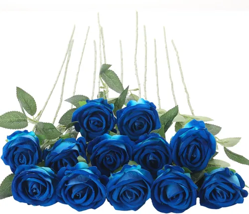 Miniatura 22 de 12 rosas artificiales de terciopelo sintético para decoración del hogar y boda (rosa perla, negro)