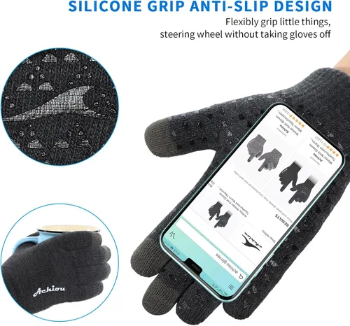 Miniatura 27 de Achiou Guantes de invierno para hombres y mujeres, guantes para pantalla táctil, gel de silicona antideslizante grueso mejorado, forro térmico