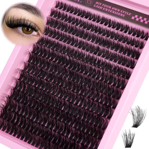 Miniatura 14 de Kit de extensión de pestañas DIY racimos de pestañas D-Curly voluminosos, pestañas individuales, kit de extensión de pestañas con herramienta