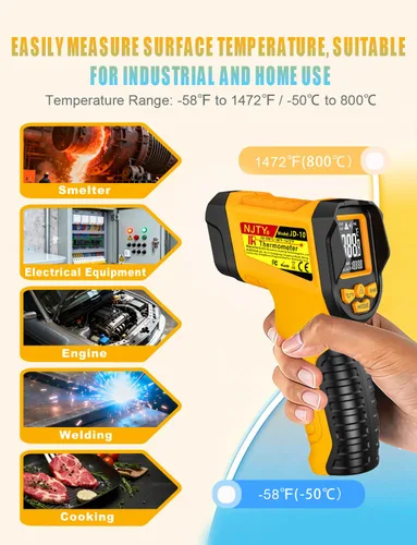 Miniatura 8 de NJTY Pistola Termómetro Infrarrojo, -58℉ a 1472℉, Alta Precisión, Sensor de Temperatura Láser Sin Contacto con Pantalla LCD Retroiluminada