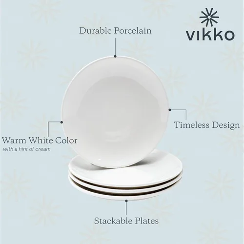 Miniatura 3 de Vikko Plato de postre, juego de 6 platos blancos, porcelana fina, platos de postre apilables de 7 pulgadas, apto para lavavajillas, plato de postre