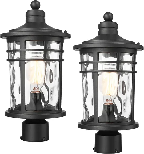 Miniatura 9 de Darkaway Luz de poste al aire libre, lámpara de poste de luz, carcasa de aluminio impermeable con vidrio ondulado ámbar para entrada de camino