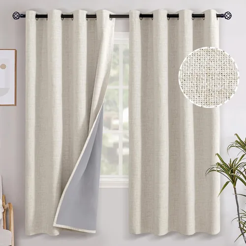 Miniatura 112 de YoungsTex - Cortinas opacas de lino para dormitorio, oscurecimiento de la habitación, cortinas con textura de lino, paneles con aislamiento térmico