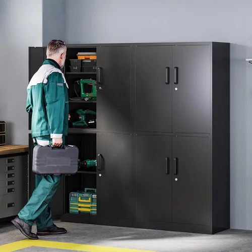 Miniatura 2 de Letaya - Armario de almacenamiento de metal con puerta con cerradura, estantes ajustables de acero para oficina, hogar, despensa, cocina, armario