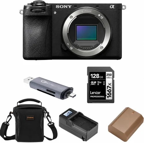 Sony Alpha a6700 - Cuerpo de cámara sin espejo en paquete con bolsa para hombro, tarjeta SD de 128 GB, lector de tarjetas, batería extra, cargador