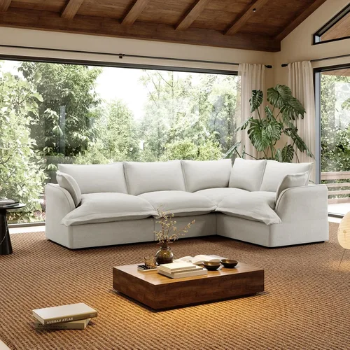 Miniatura 40 de Sofá modular de mezcla de lino para sala de estar, cómodo sofá modular con relleno de plumón, moderno sofá cama convertible con asiento profundo