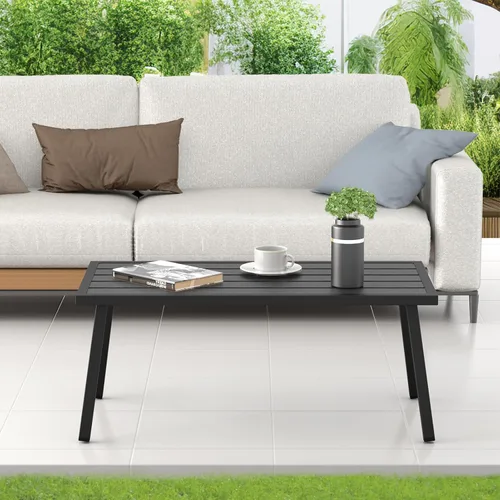 Miniatura 7 de C-Hopetree Mesa auxiliar de centro de metal pequeña para patio exterior, rectangular, color negro