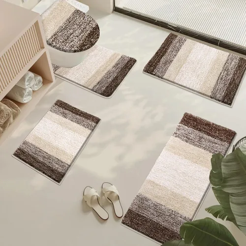 Miniatura 8 de Vaukki Juego de 5 alfombras de baño, antideslizantes, de microfibra peluda, absorbentes, lavables, para bañera