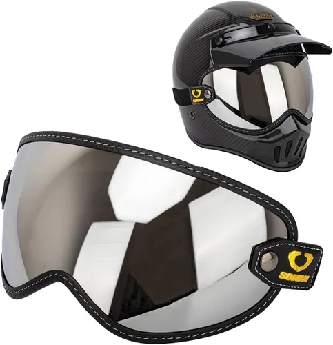 Miniatura 13 de Protector retro para casco de motocicleta, visera de burbujas, lentes de policarbonato de repuesto universal para casco completo de cara abierta