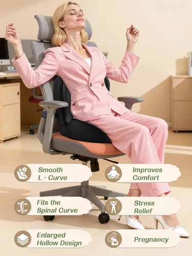 Miniatura 4 de Benazcap - Cojín de asiento de espuma viscoelástica con almohada de apoyo lumbar para silla de oficina, coche y silla de juegos, silla de ruedas