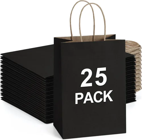 BagDream Bolsas de papel kraft de 5.25 x 3 x 8 pulgadas, pequeñas bolsas de regalo de papel con asas a granel para recuerdos de fiesta, venta al por