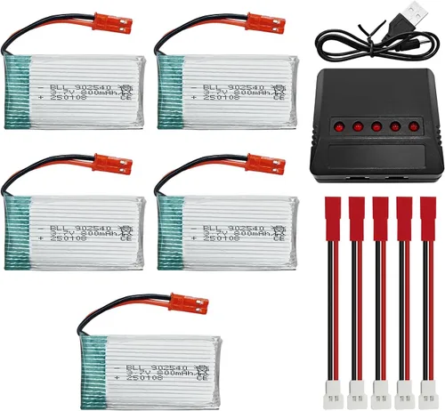 5 unidades 3.7 V 800 mAh batería de litio y 1 cargador de equilibrio 5 en 1 para MJX X400 X400W X800 X300C Sky Viper S670 V950HD V950str s1750 V2450