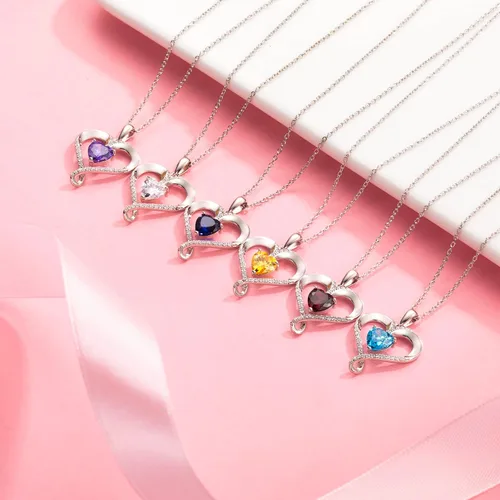 Miniatura 3 de AM ANNIS MUNN Birthstone Necklace for Women, 18K White Gold Heart Necklace Filled 925 Sterling Silver, Diamond Womens Jewelry Christmas Gifts for