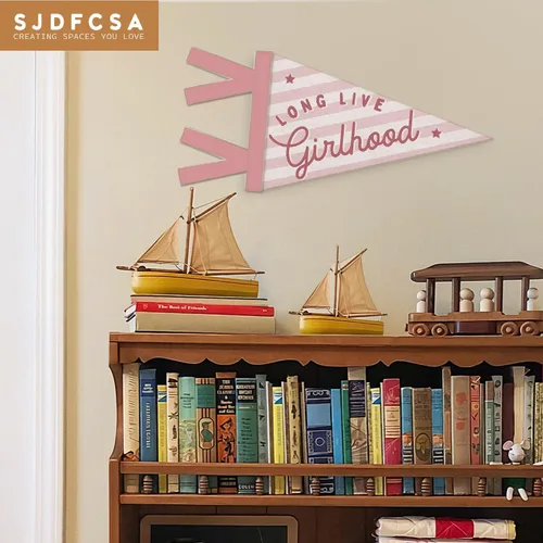 Miniatura 4 de Decoración de guardería para bebé, larga vida de la niña, bandera colgante de pared para niña, decoración de pared a rayas rosas para guardería