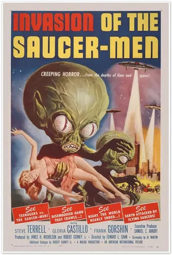 Miniatura 4 de Conjunto de cinco anuncios de películas de ciencia ficción c. 1950 Póster impreso de arte vintage Planeta prohibido, OVNI invasores de Marte