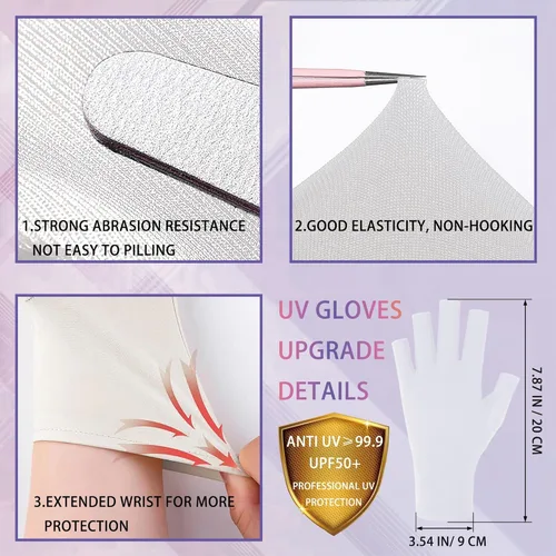 Miniatura 4 de Guantes UV para lámpara de uñas de gel, guantes profesionales de protección UV UPF50+ para manicuras, guantes anti UV sin dedos para arte de uñas