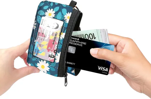 Miniatura 2 de CalorMixs Estuche de identificación para mujer, con cremallera, tarjetero, bolsillo, llavero, monedero, estampado de vaca, girasoles, Flor