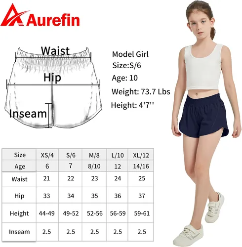 Miniatura 6 de Aurefin Pantalones cortos deportivos para niñas, pantalones cortos de secado rápido para niños, adolescentes y niñas, pantalones cortos deportivos