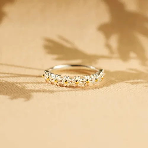 Miniatura 2 de FUNYCHEN Anillo de plata de ley para mujer, con texto en inglés "I Think About You Every Daisy", anillo de flores delicadas 925, lindo anillo