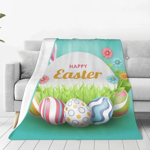 Miniatura 7 de Manta de franela con orejas de conejo de Pascua en acuarela, cálida, acogedora, suave, ligera, para dormitorio, sofá, habitación, hogar, manta Manta
