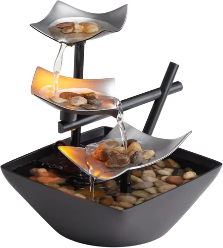 Fuente de plata, iluminada, de relajación con piedras naturales, por HoMedics WFL-SLVS Envirascape Silver Springs