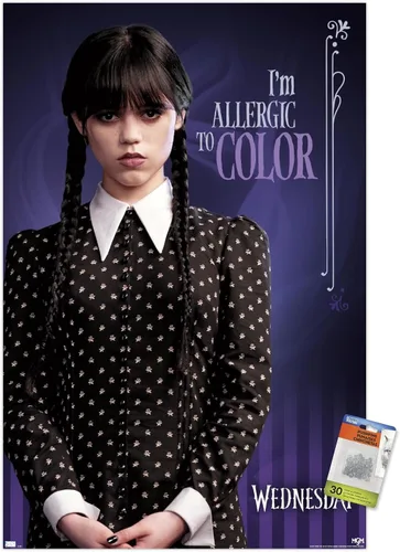 Miniatura 7 de Trends International Wednesday - Póster de pared con texto en inglés "I'm Allergic To Color", 14.72 x 22.37 pulgadas, paquete de póster premium