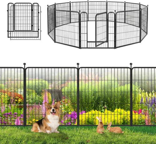 Miniatura 15 de Valla de Jardín con Puerta Cercado de Metal para Patio, 32 pulgadas x 23 pies 10 Paneles de Valla Sin Excavación Paneles de Valla Temporal