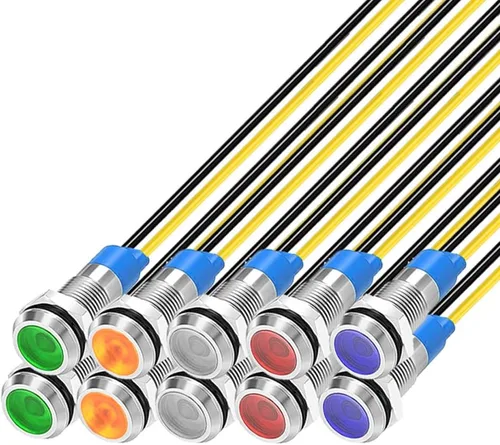 Gebildet 10 unids 0.236 in 110V-220VAC LED indicador de metal luz impermeable lámpara de señal (verde/naranja/rojo/azul/blanco, cada 2 unidades)
