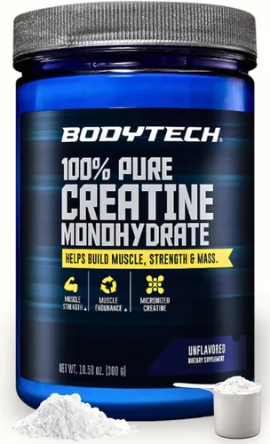 BODYTECH Polvo de Monohidrato de Creatina 100% Puro - Micronizado para Máxima Absorción - Apoya la Fuerza Muscular y Potencia - Sin Sabor (10.58 oz,