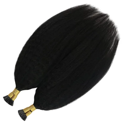 Miniatura 7 de YoungSee Extensiones de cabello humano rizado lacio con punta en I, color negro, 1.76 oz, extensiones de cabello Remy, 80 hebras, extensiones