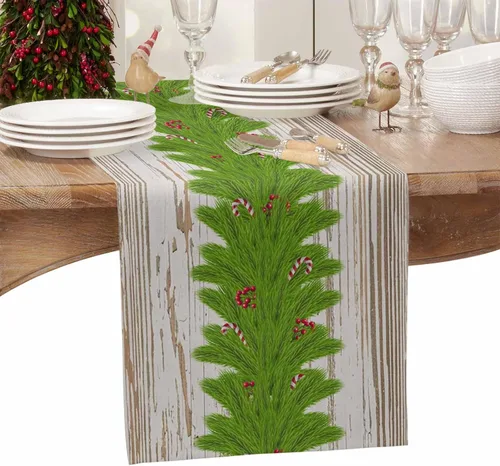 Miniatura 4 de Camino de mesa con guirnalda de Navidad, algodón y lino, para decoración de Navidad, bufanda larga de 48 pulgadas, para vacaciones, invierno