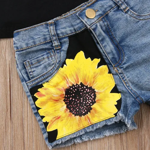 Miniatura 6 de Honganda Fashion 2Pcs Toddler Kids Baby Girl Sunflower Outfits Sleeveless Tank Top+Denim Shorts Summer Clothes