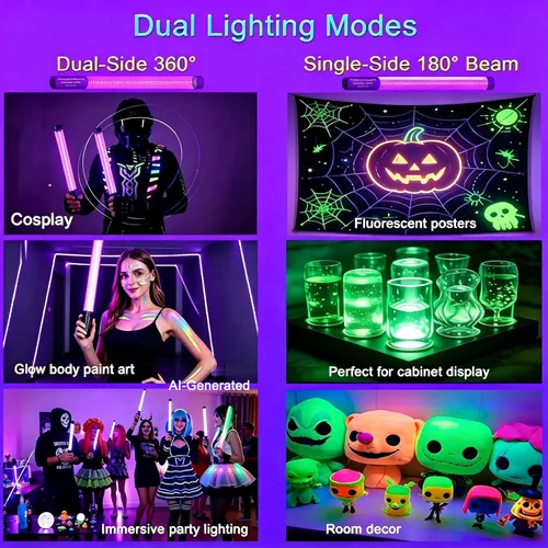 Miniatura 4 de TITO Barra de luz negra recargable, 395 nm, impermeable, inalámbrica, portátil, funciona con pilas, luz negra, brilla en la oscuridad, fiesta