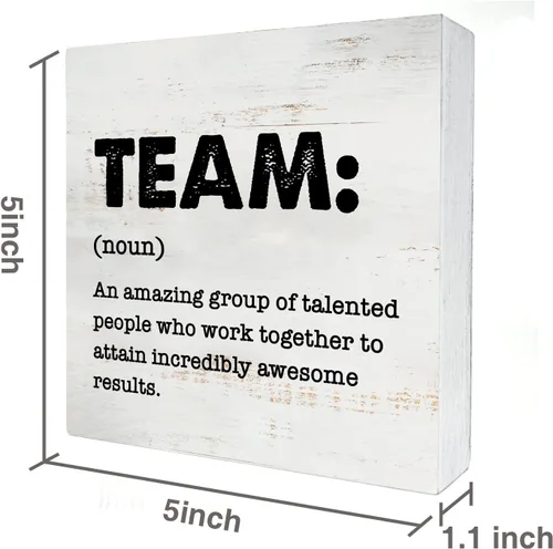 Miniatura 2 de Placa de madera con definición de equipo en caja de madera. Decoración rústica con cita de equipo. Placa de madera en bloque para pared, mesa