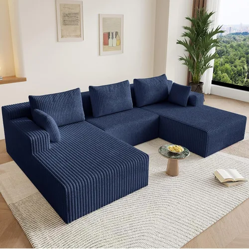 Miniatura 47 de Sofá modular Cloud de 95 pulgadas con otomana, moderno sofá nube en forma de U con asiento profundo, cómodo sofá de pana de 3 plazas, sofá de espuma
