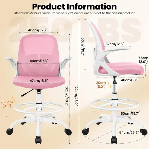 Miniatura 3 de Primy Silla de Dibujo Silla Alta de Oficina con Reposabrazos Abatibles Silla Ejecutiva Ergonómica de Computadora para Escritorio de Pie con Soporte
