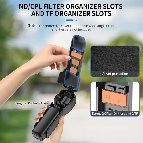 Miniatura 2 de Funda protectora para DJI Osmo Pocket 3/Xtra Muse, carcasa de ABS duro forro suave, 2 ranuras de filtro+2 ranuras para tarjeta TF+clip de micrófono