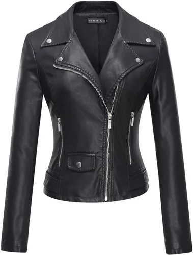 Tanming - Chaqueta corta de piel sintética para mujer, para motociclista