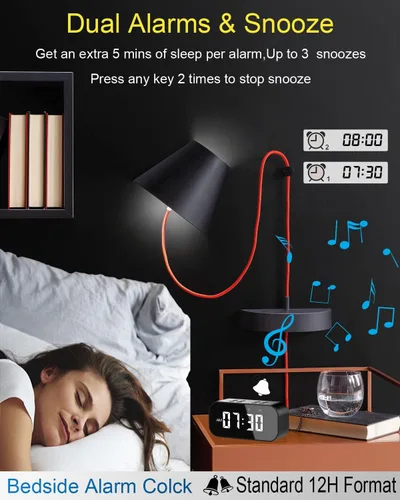 Miniatura 3 de AFK Reloj despertador con altavoz Bluetooth para dormitorio/oficina, pequeño reloj digital para adultos con sueño pesado, adolescentes, niños