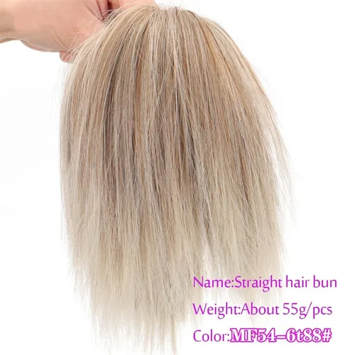 Miniatura 2 de HASMI Moño desordenado, extensiones de cabello sintético, extensiones de moño desordenadas, esponjosas, de cabello lacio, banda elástica, moño