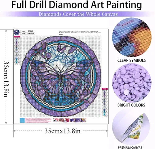 Miniatura 2 de ajepon Kits de pintura de diamantes de mariposa para adultos, kits de arte de diamantes de mariposa de vidrieras para adultos, kits de arte de gemas